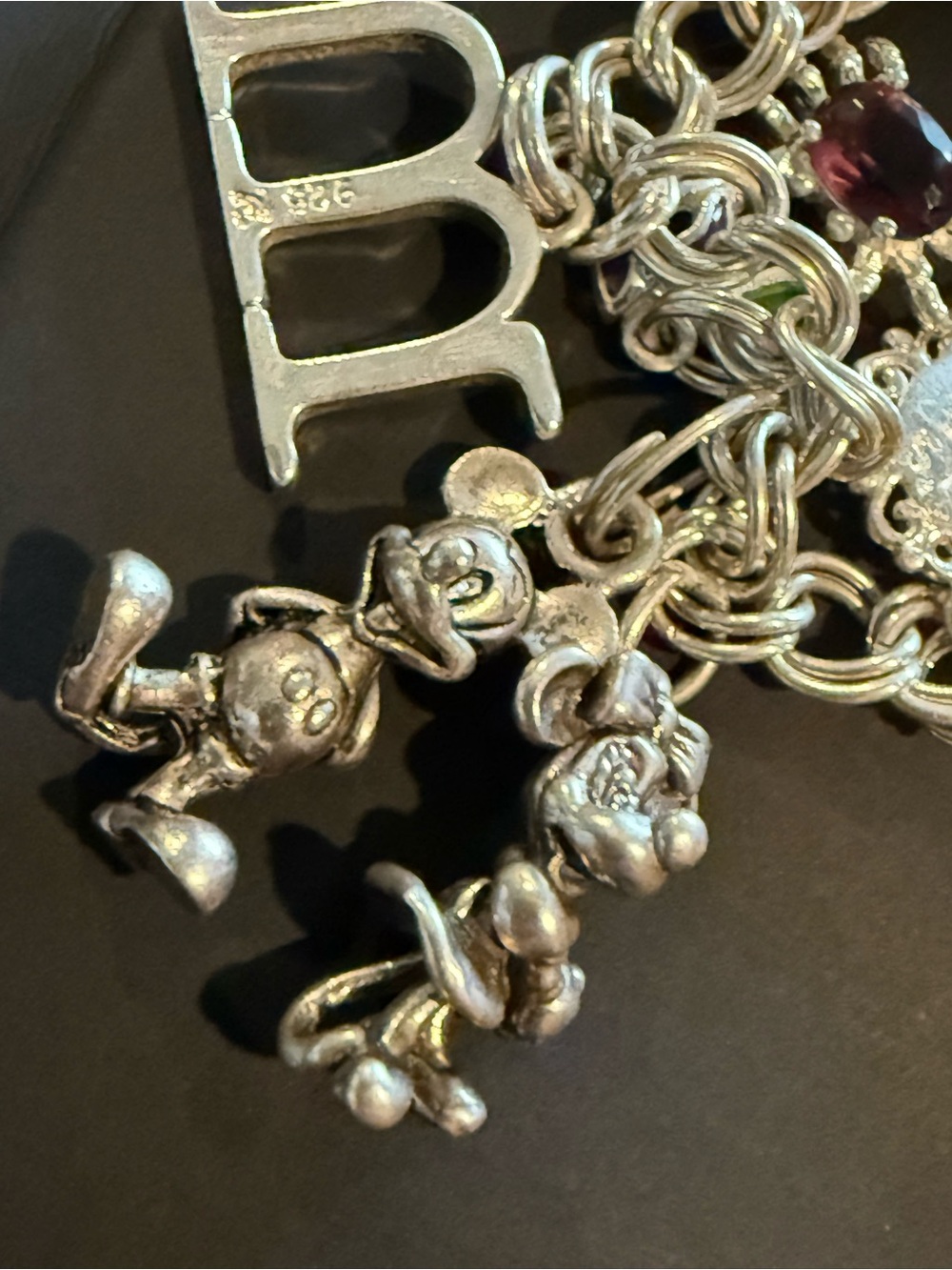 Vtg 16 Charm Bracelet 7" w/Turtle Heart Crab Penguins & Disney Mickey Minnie 925
